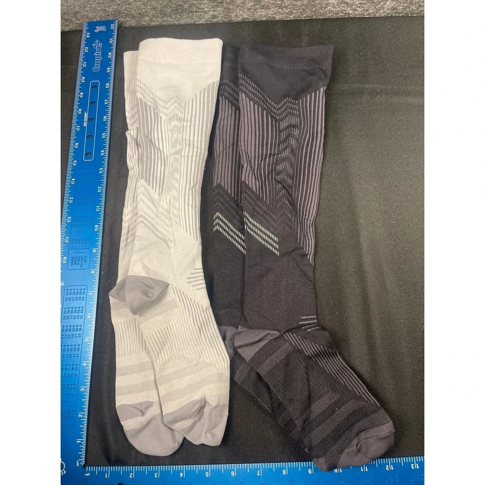 2 Pair Lot Compression Socks Over‎ Calf Athletic Performance Grey Charcoal L/XL